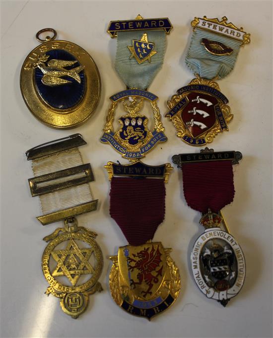 6 enamelled Masonic jewels(-)